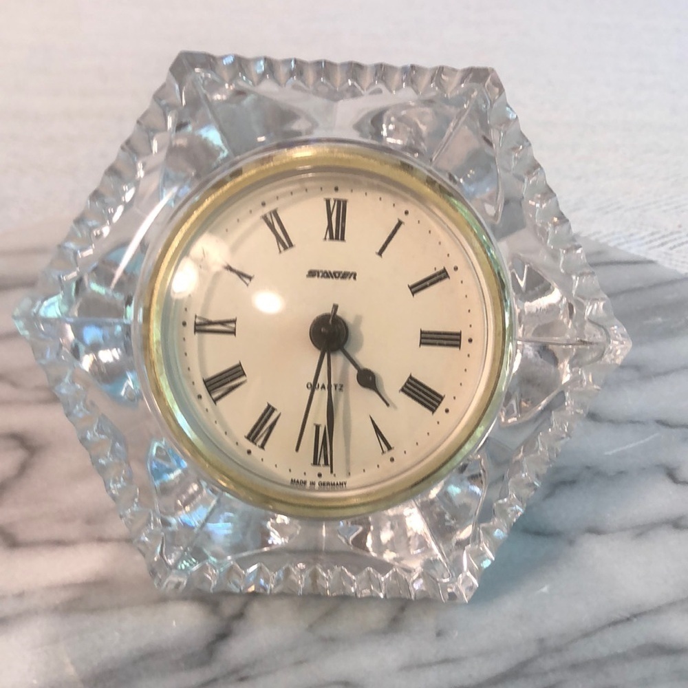 VINTAGE STAIGER Glass mantle Clock 4' X 4" Heavy Glass Made in Germany USED